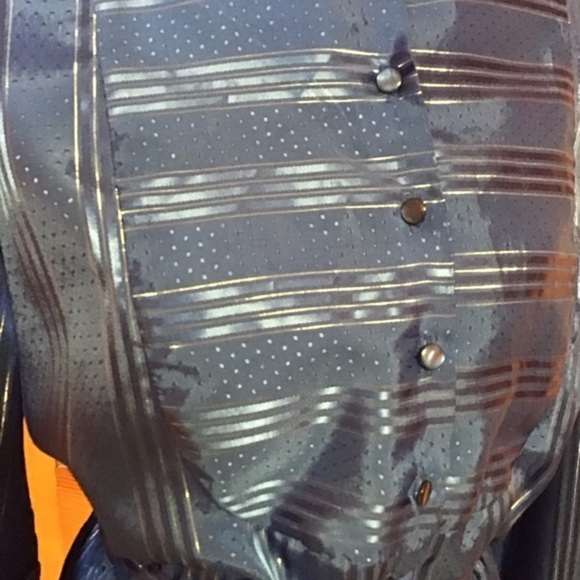 Vintage 80s Blue Midi Dress | Long Sleeve Button Up Tie Waist Dress - Picture 7 of 10